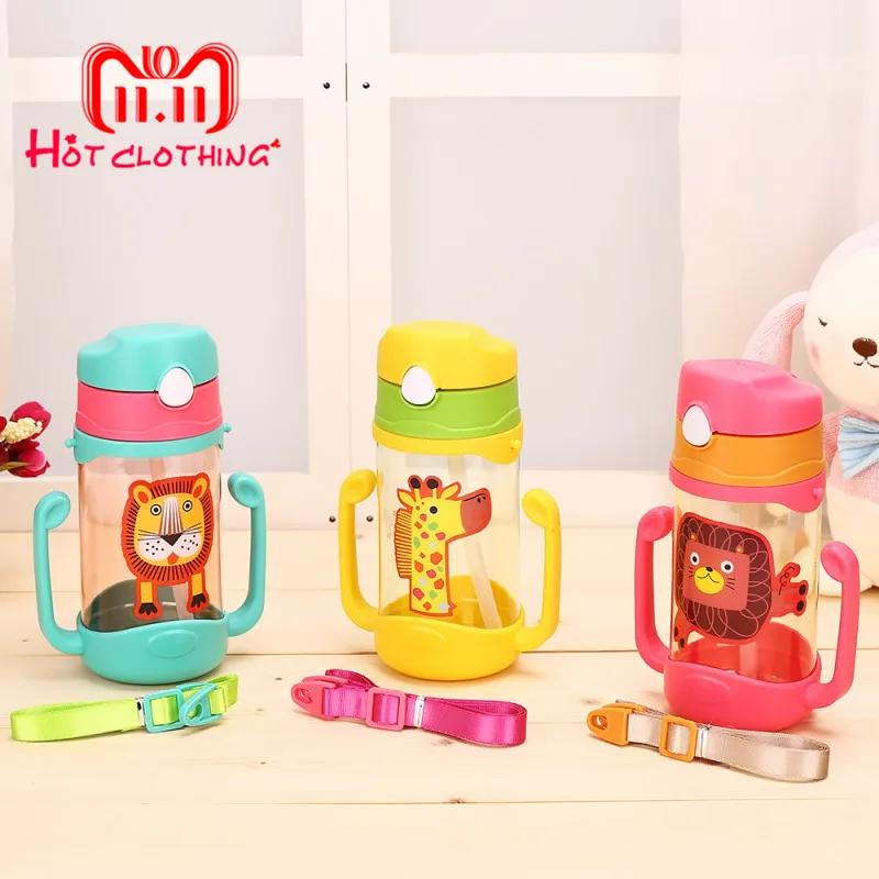 Beste Koop 400 Ml Zuigfles Siliconen Kinderen Leren Drinken Cups Stuiteren Cup Handgrepen Bandjes Cartoon Baby Drinkwater Handvat Goedkoop Clgtkoop