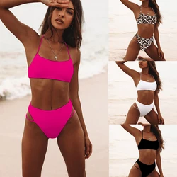 Halter Leopard Strapless Bikini Set Quality White Solid Swimwear Black High Waist Swimming Suit Quality Simple Summer Biquini Halter Leopard Strapless Bikini Set Quality White Solid Swimwear Black High Waist Swimming Suit Quality Simple Summer Biquini