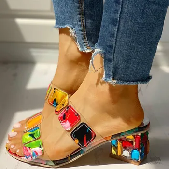 

Women Wedges Sandals Summer Bling Non-slip 4cm Rhinestone Fish Mouth Flat Sandals Outdoor Beach Female Fashion Slippers