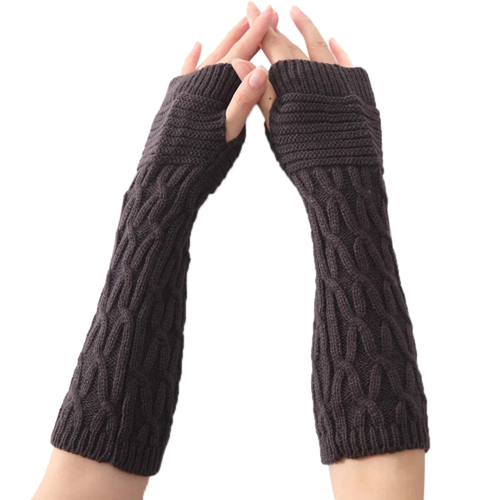 Женские зимние теплые однотонные вязаные длинные перчатки без пальцев, рукавицы, теплые вязаные длинные перчатки без пальцев - Цвет: Dark Gray