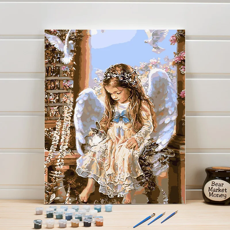 

DIY Canvas Oil Painting By Numbers Angel Paint Coloring Art Digital Module Pictures Decoration Crafts Arts For Adults Woman Kids