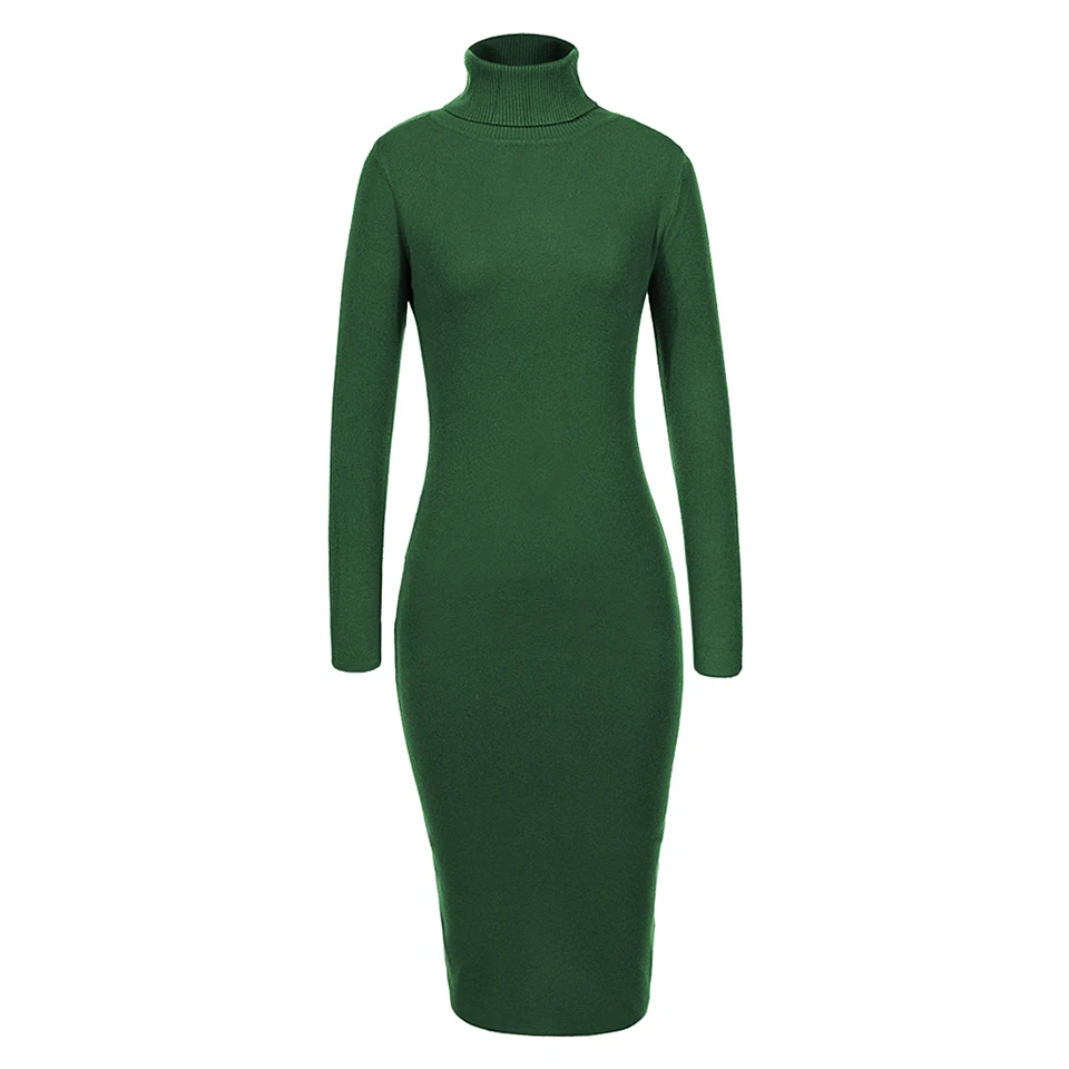 GLO-STORY упаковка из 4 шт. женское осеннее однотонное базовое облегающее трикотажное платье-свитер с воротником-хомутом зимнее приталенное платье Vestidos WYQ-7628