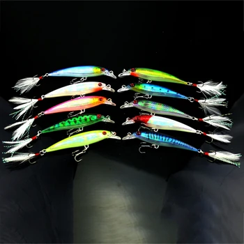 

10 pcs Fishing Lure Minnow Wobblers Hard Bait with Feather Hooks Fishing Tackle Isca Artificial Bait Crankbait dsrn
