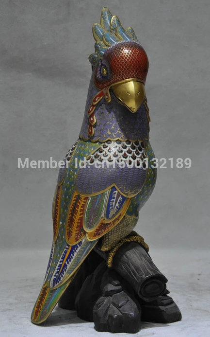 

xd 00123 16' Chinese Cloisonne 24K Purple Bronze Gold poll parrot popinjay Bird Statue