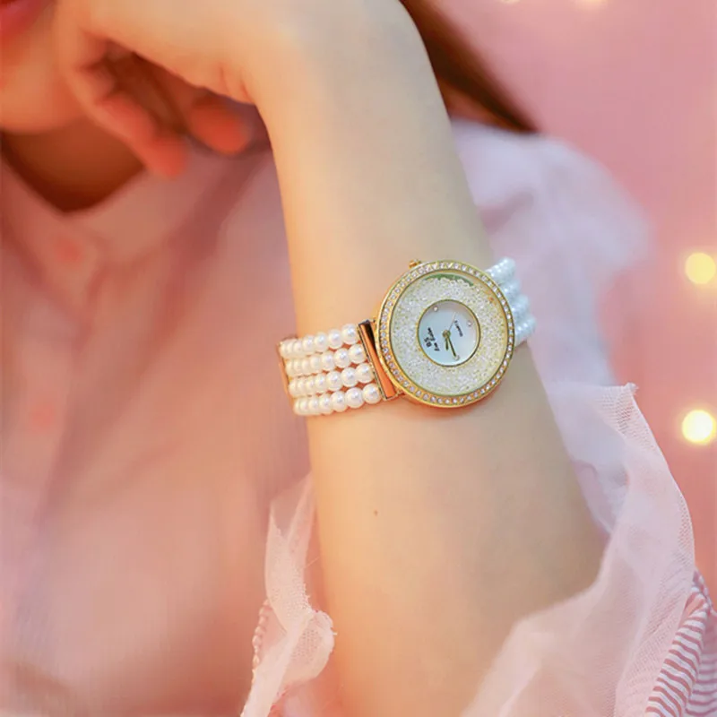 Роскошный ремешок из жемчуга повседневные женские часы модные женские часы женские кварцевые часы со стразами женский браслет reloj mujer