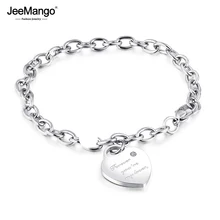 JeeMango Trendy Titanium Stainless Steel Heart Charm Bracelets Rose Gold Color Female Models Love Chain& Link Bracelets JB18195