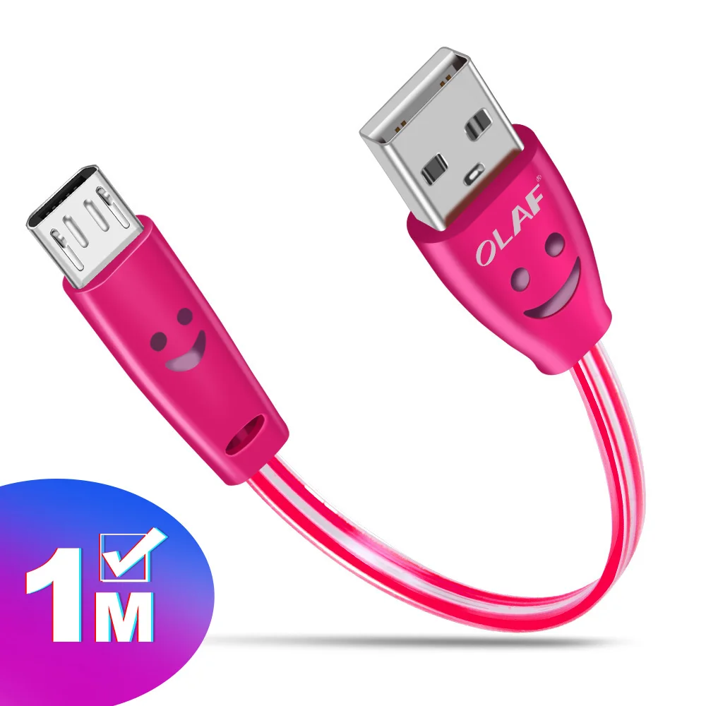 Micro USB кабель улыбающееся лицо светящийся светодиодный светильник Быстрая зарядка USB кабель для передачи данных для samsung iPhone мобильный телефон usb кабели для зарядки - Цвет: Rose red