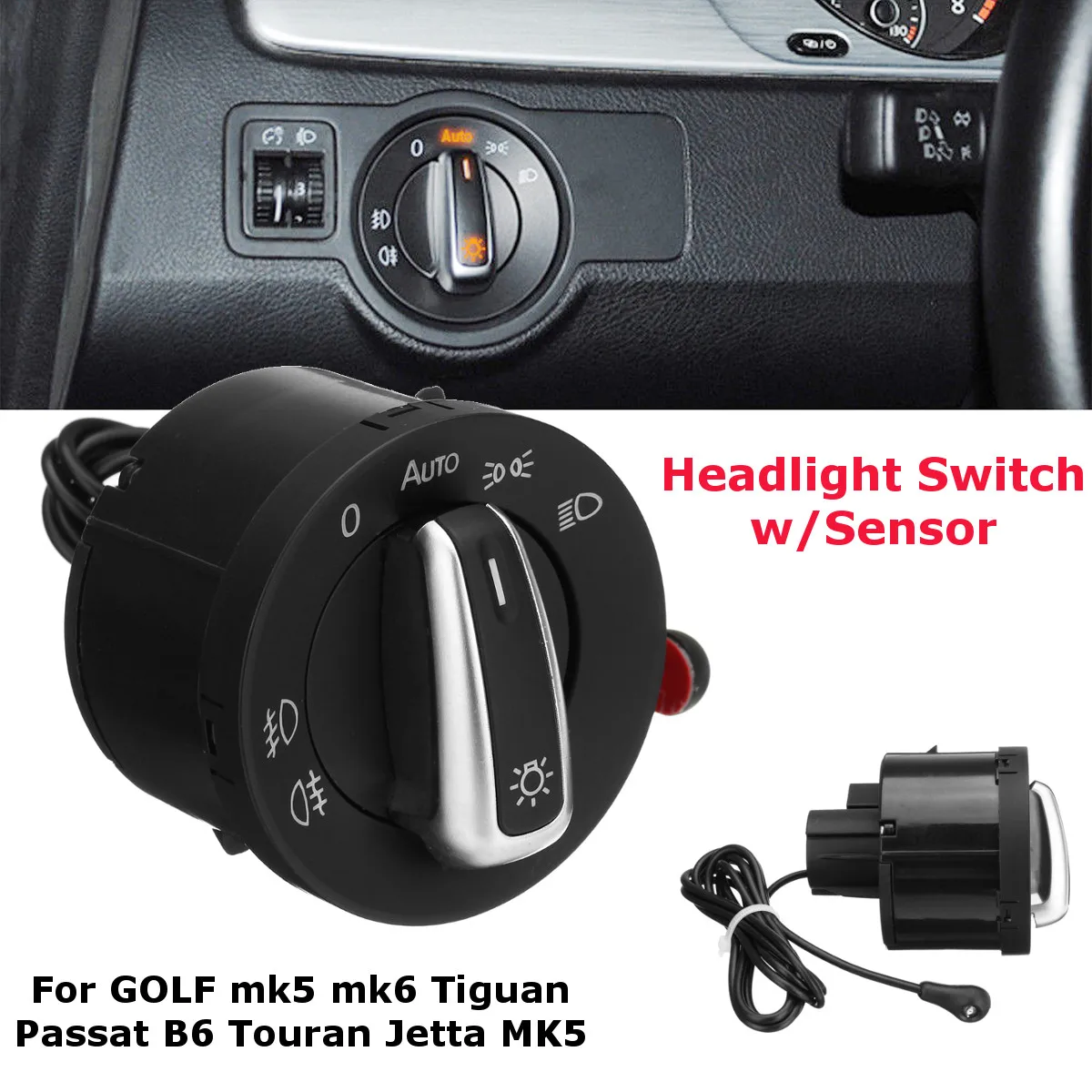 

Black Auto Head Light Switch Light Upgrade Kit Module W/ Sensor For VW Golf 5/6 MK6/MK5/Tiguan/Touran