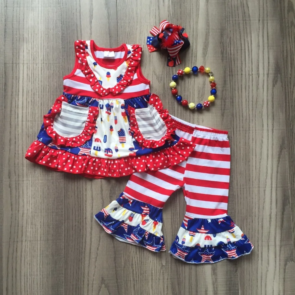 

baby girls summer outfits kids ice cream dress 4th of july Independence day outfits girls summer clothes with accessories