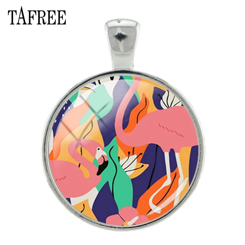 TAFREE Красочные мультфильм Фламинго Подвески Изящные романтическое искусство стеклянный кабошон купол женщин Персонализированный значок