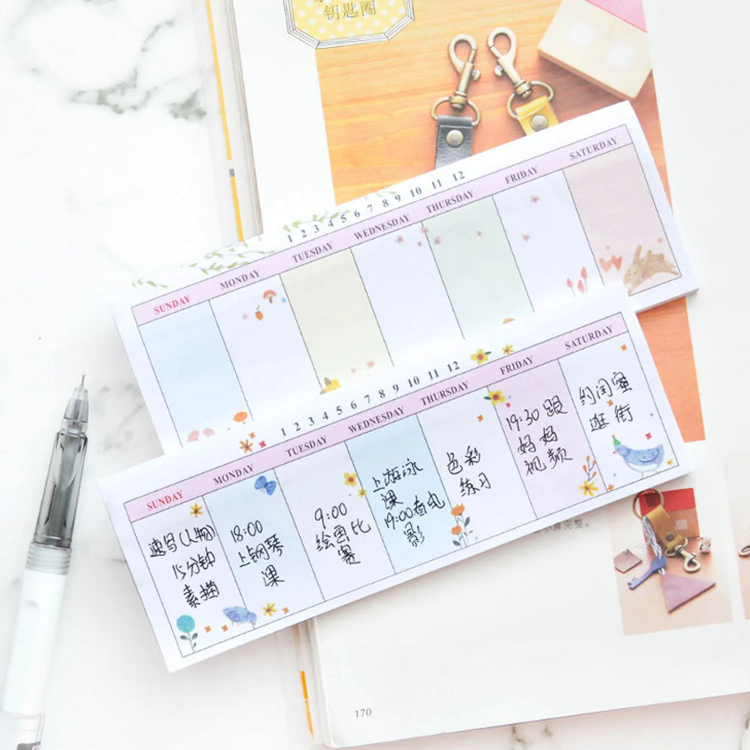 2pcs Cute Desktop Weekly Daily Planner Notepad Tear-Off PageS Sticky Memo Note Pad for Student Office Home Supplies Random Style