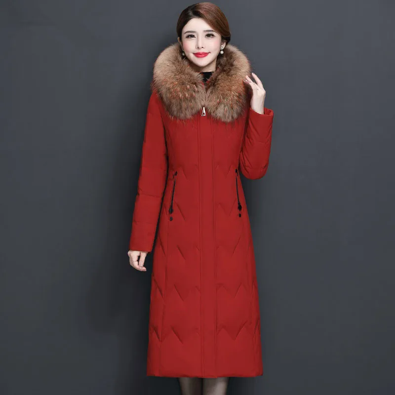 Новое длинное пальто с воротником из натурального Лисьего меха размера плюс, Женская куртка-парка, Модный зимний женский пуховик LP427