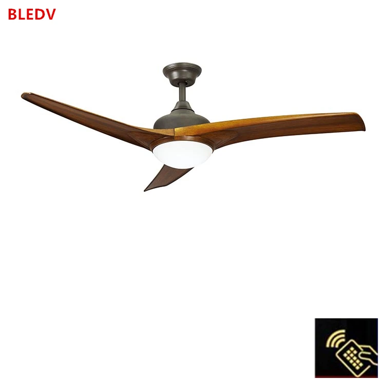 

Vintage simple ceiling fan 52inch LED lamp dining room living room Western 3 ABS baldes bedroom silent fan light with controler