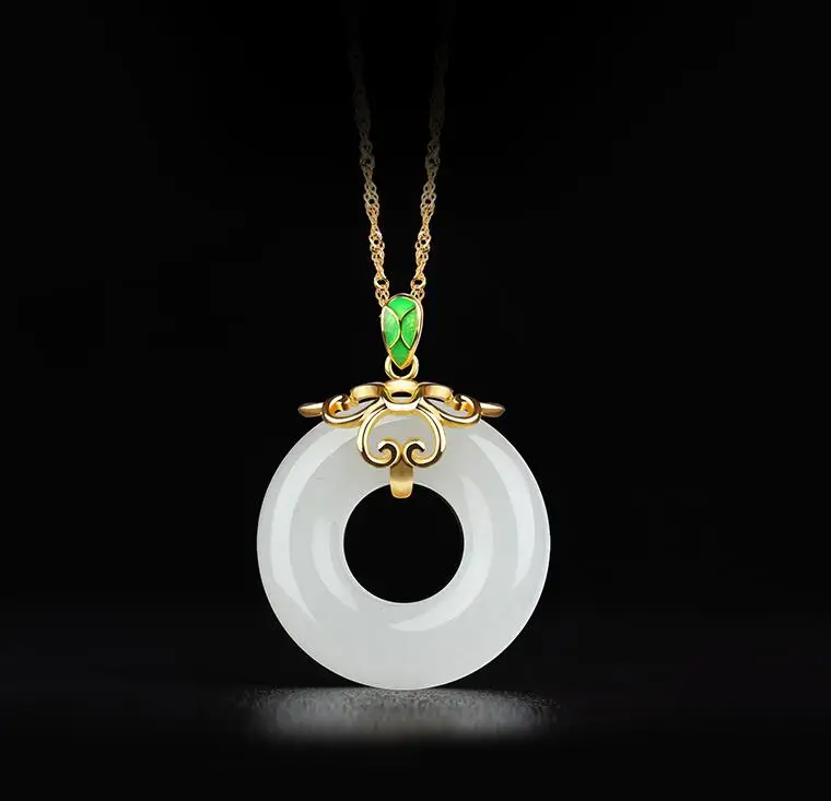 expensive hetian Jade Exquisite safety buckle pendant necklace 925