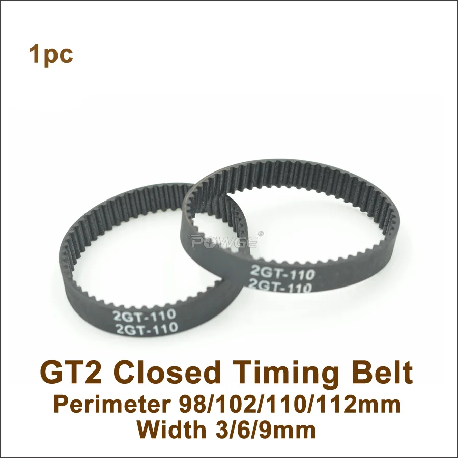 POWGE 98 100 102 110 112 GT2 Timing Belt W=3/6/9mm Teeth=49/50/51/55/56