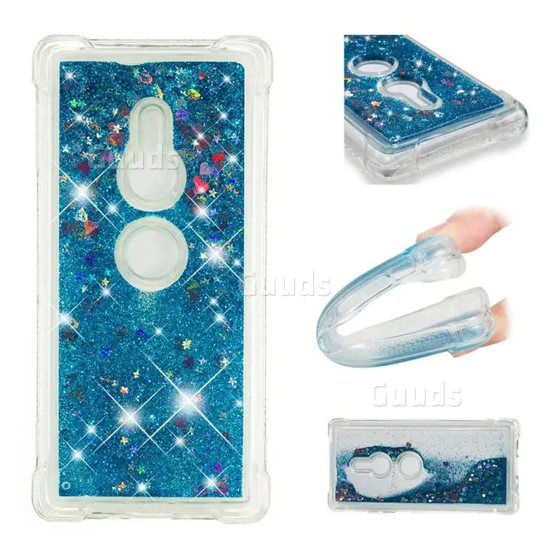 Dynamic Liquid Glitter Sand Quicksand TPU Case for Sony Xperia XZ2 - Blue Love Heart