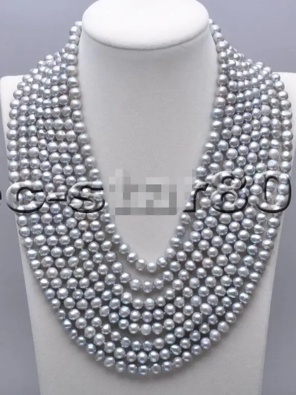 

FREE SHIPPING HOT sell new Style >>>>8row 20" 7mm Gray Round Freshwater Pearl Necklace Magnet