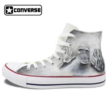 Gray High Top Converse All Star Skull Zombie Original Design Hand Painted Shoes Men Women Sneakers Skateboarding Shoes Unisex