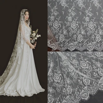 

Classical Nylon Full Dress Eyelash Lace Soft Black / Off White French Bilateral Chantilly Lace Fabric Wedding Accessories