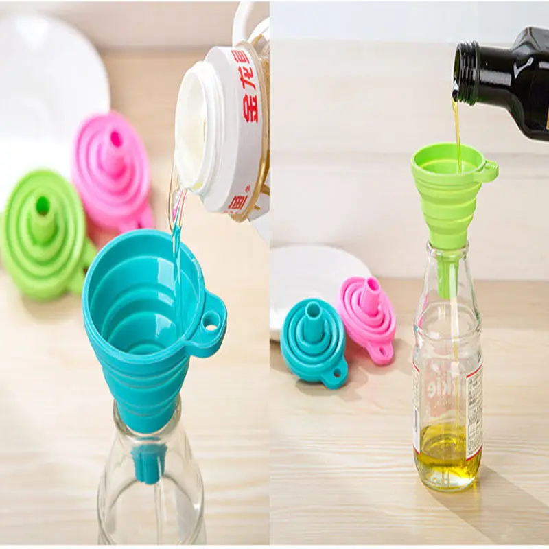 

1 pc Silicone Gel Practical Collapsible Foldable Funnel Hopper Kitchen Tool home garden random colors new
