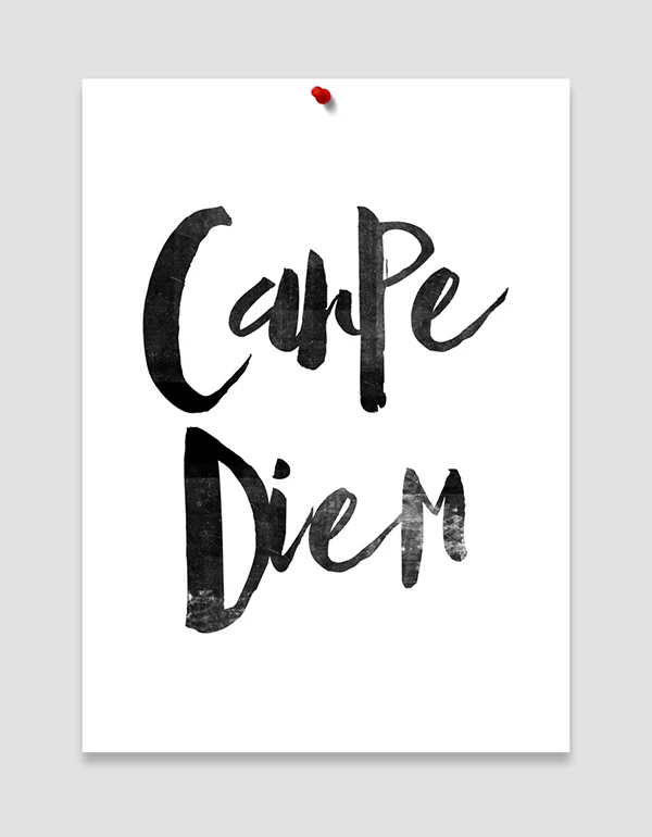 Carpe Diem Seize The Day Black and White Art Scandinavian Poster Typographic Art Gift Idea Bedroom Art Boudoir Distressed Print-1
