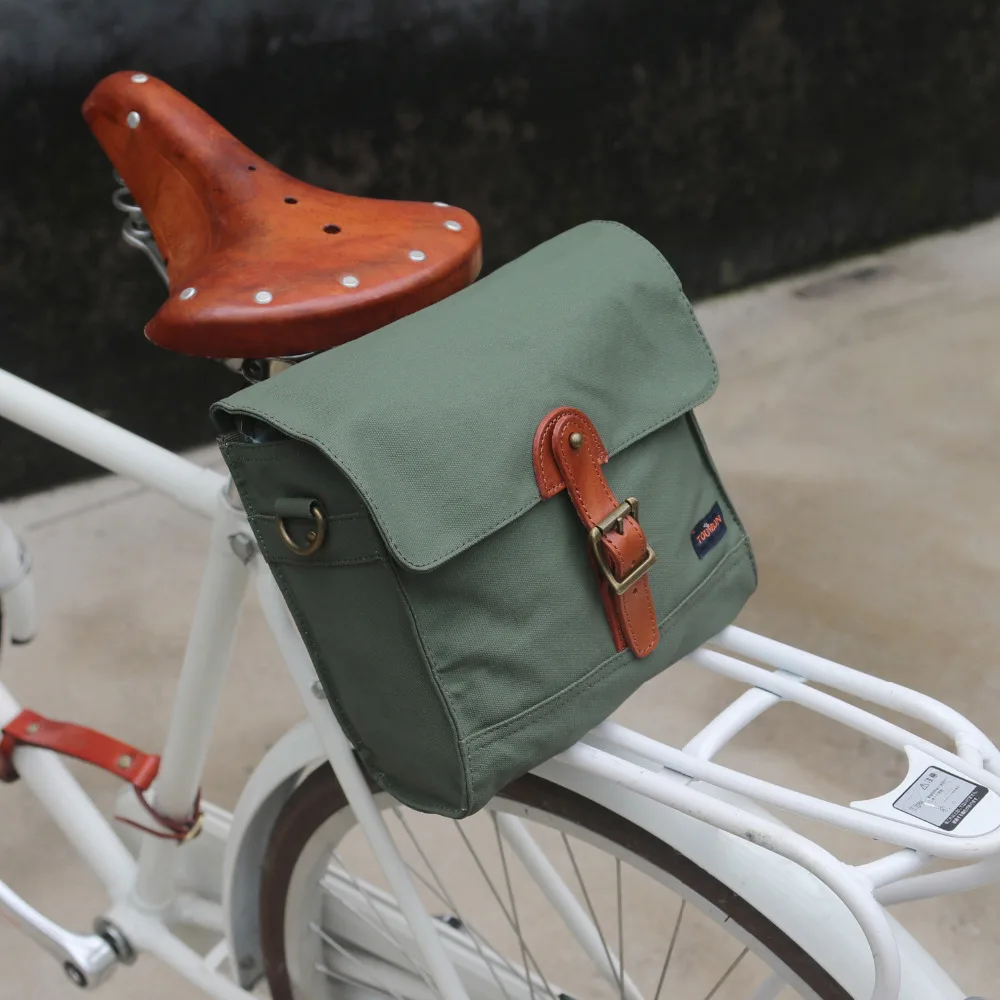 Best Tourbon Bicycle Handlebar Bag Pack Front Tube Basket Pannier Messenger Bag Outdoor Accessories Green Waxed Waterproof Canvas 5