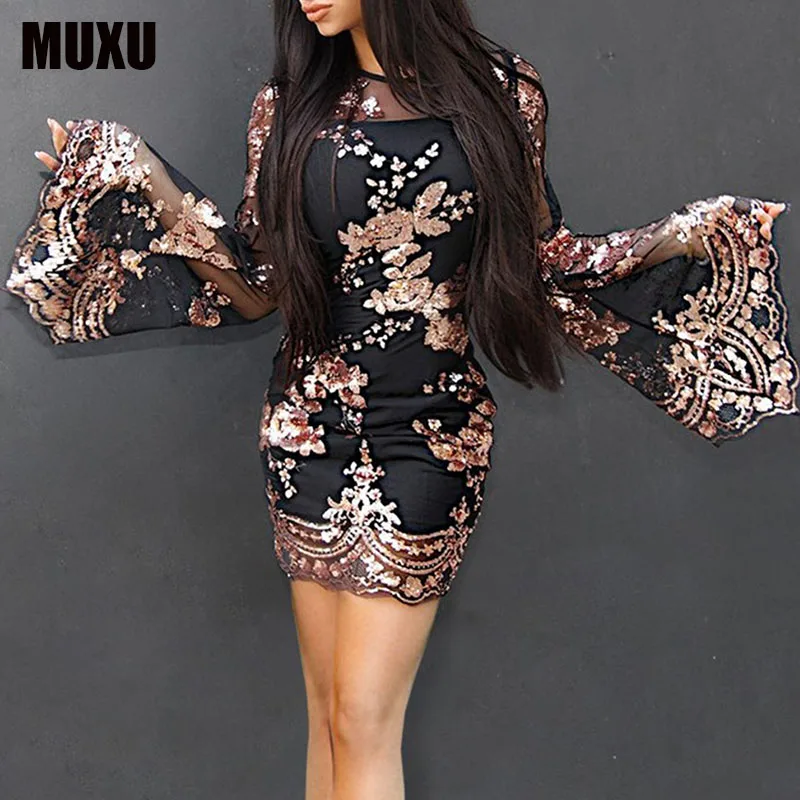 

MUXU fashion sequin dress glitter dress ropa mujer women clothing sukienka vestidos de festa clothes women jurken long sleeve