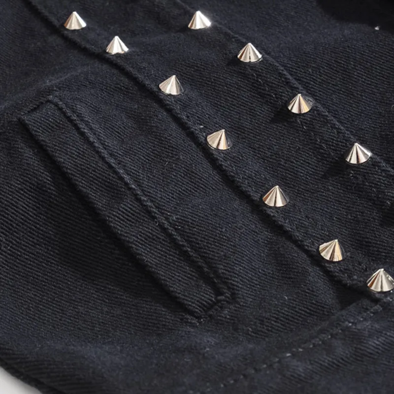 Fashion High Street Men Denim Vest Punk Style Rivet Jeans Waistcoat Plus Size M-5XL Male Motorcycle Sleeveless Jean Jacket Black (6)