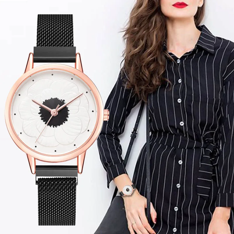 

WJ-8414 Simple Classic Women Lady Watches Casual Flower Dial Minimalist Mesh Strap Quartz Watch Reloj De Pared orologio da polso