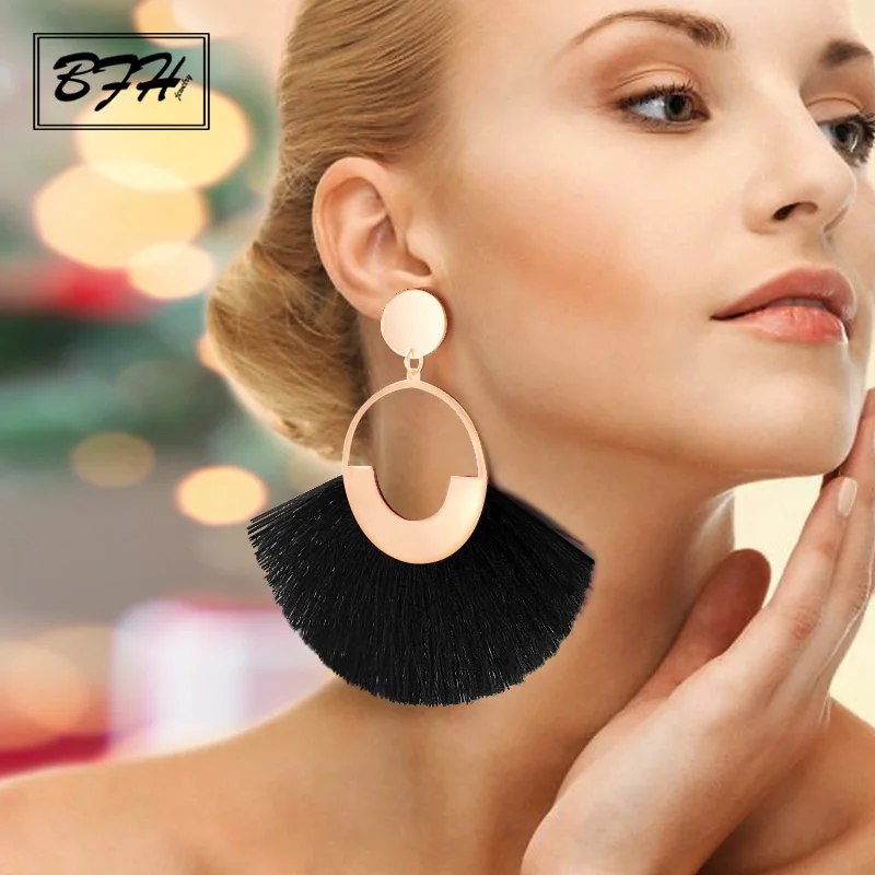 BFH Bohemian Big Tassel Drop Earrings For Women Lady Female Fringe Handmade Dangle Statement Fashion Woman Earring 2019 Jewelry