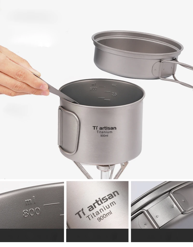 Panela ao ar Panelas de Titânio ml e 350 Pan com Dobradura Tiartisan Livre Portátil Camping Pote Acampamento Conjunto 900 ml Pot Fry Punho Ta8326 14 High Quality Esporte e Lazer