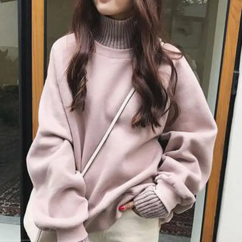 

Autumn And Winter Fashion High Collar Plus Velvet Warm Sweater Korean Version Of The Loose Long-sleeved Tops Women's Sweater