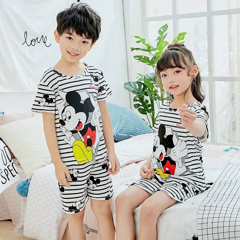 Disney Minnie/Летняя Детская домашняя одежда для сна для мальчиков и девочек детская пижама+ пижама, топ, детский халат принцессы, ночная рубашка с Микки