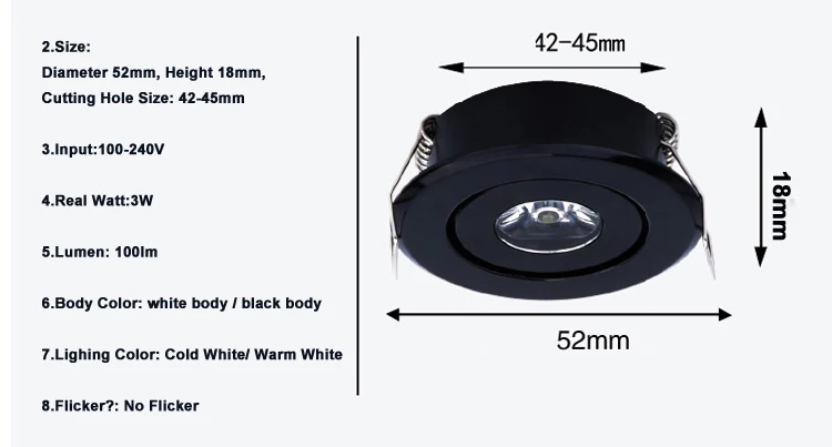 Mini Spot LED White Ceiling Recessed Downlight Aluminium 110V-220V Home Under Cabinet Lights Holesize 42-45mm