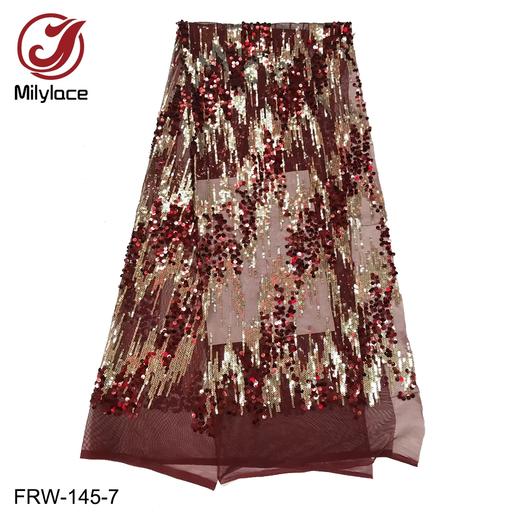 

Milylace latest Nigerian lace fabric 5 yards multi-colorful sequins tulle lace fabric fashion net lace for women dresses FRW-145