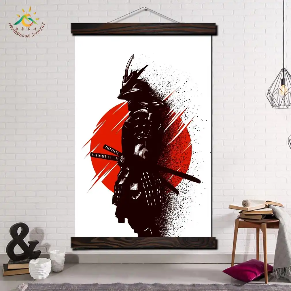 Japanese Samurai Black White Abstract Canvas Art Prints Black White