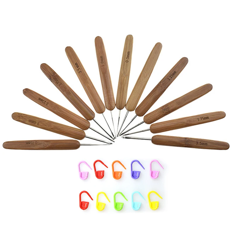 

Hand Sewing Crochet Hooks Knitting Needles Set Natural Bamboo Handle Needles Hand-knitted Needles Crochet Hooks 8 Pieces/Set