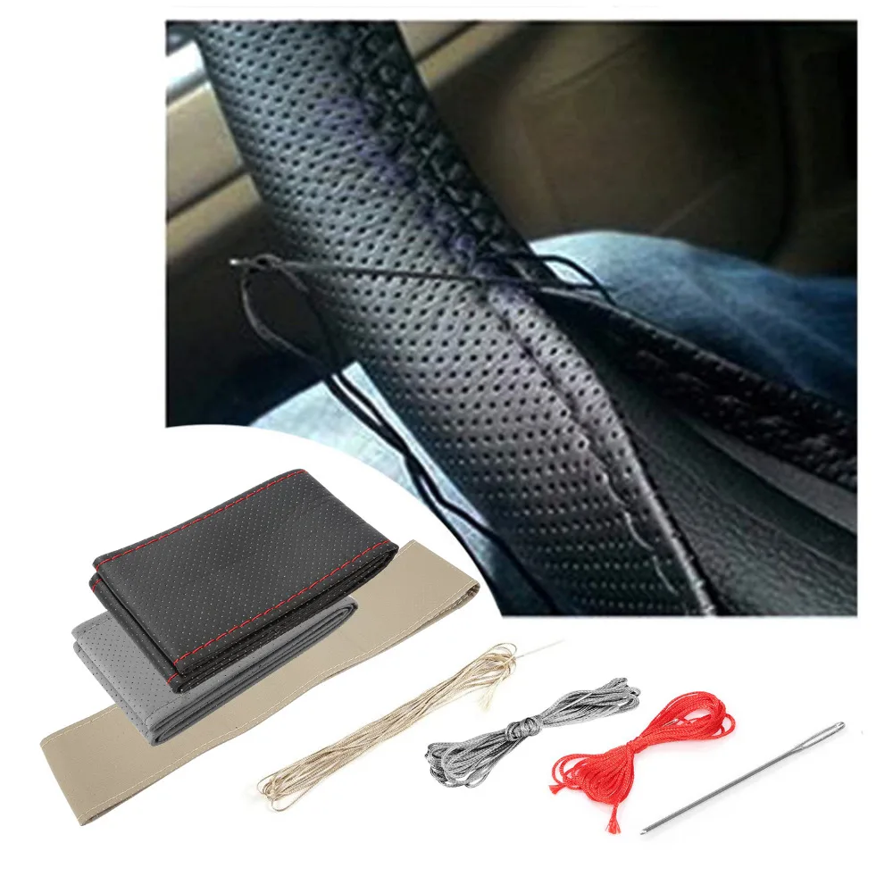 36-38cm DIY Car Steering Wheel Cover Fiber Leather with Needle Braid on Steering Wheel SkidProof Car Styling Interior accessorie 36-38cm DIY Car Steering Wheel Cover Fiber Leather with Needle Braid on Steering Wheel SkidProof Car Styling Interior accessorie