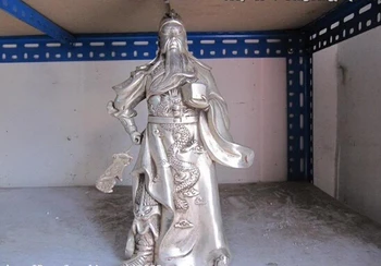 

decoration copper silver factory outlets 12" Chinese Silver Stand Dragon Guan Gong GuanYu warrior Statue