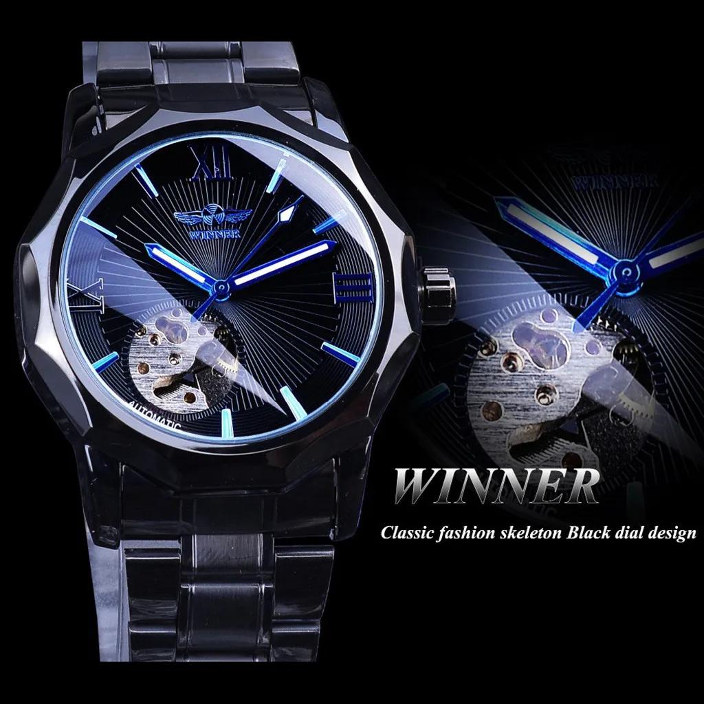 Automatic Mechanical Watch Men Steampunk Skeleton Hollow Luxury Design Blue Belt Business Fashion Men's Mechanical Watch LD Automatic Mechanical Watch Men Steampunk Skeleton Hollow Luxury Design Blue Belt Business Fashion Men's Mechanical Watch LD