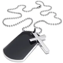 Jewelry Men’s Ladies Necklace, Military Cross Markers Army Style Dog Tag Pendant with 68cm Chain