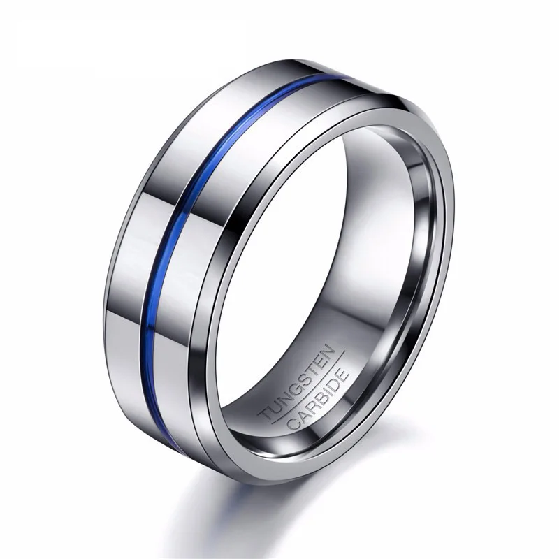 

2018 new fashion thin blue line tungsten ring wedding gift 8MM tungsten carbide ring men's jewelry gift