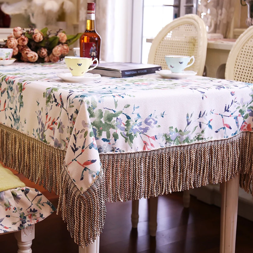 

New home Decoration Table Cloth Europe Rectangular Dining Table Cover Tablecloth with Tassels Obrus Tafelkleed mantel mesa nappe
