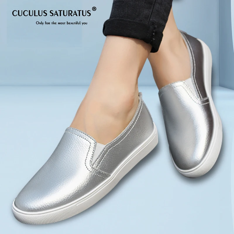 

Cuculus 2019 Autumn Women Shoes Casual Flats Loafers Solid Leather Slip On Zapatos Mujer Breathable Shallow Chaussures Femme1083