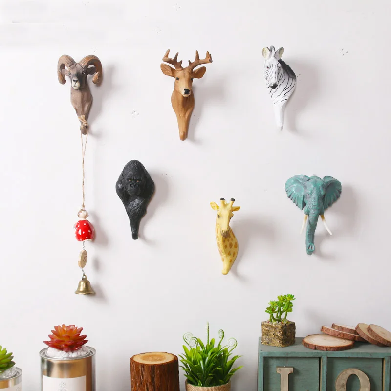cheap Resin hook animal keys holder living room cloth wall rack for office hat bag hook Three dimensional home Xmas decor