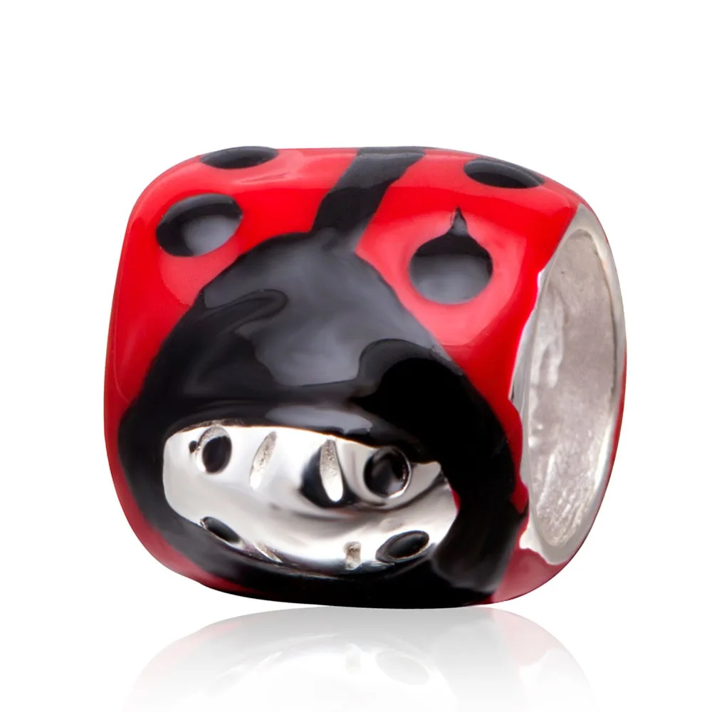 100 925 Sterling Silver Enamel Ladybug charm beads DIY Jewelry Fit