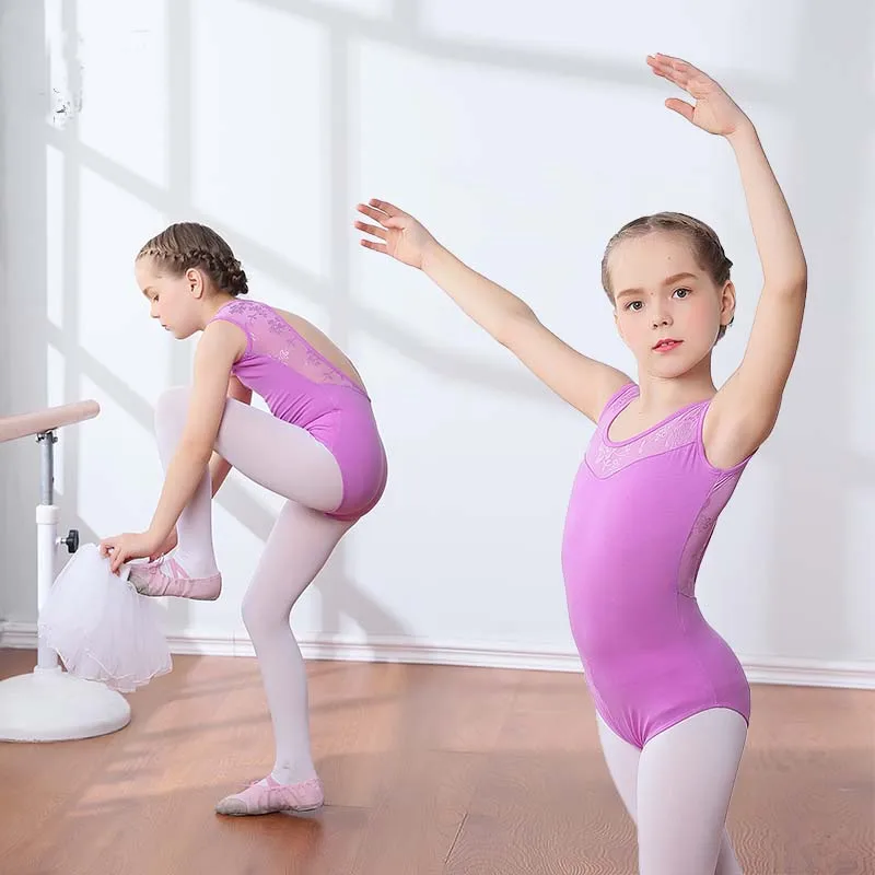 Новая Черная кружевная сеточка балетные трико для девочек, детские короткие с длинным рукавом для балета Одежда для танцев Детские гимнастические трико