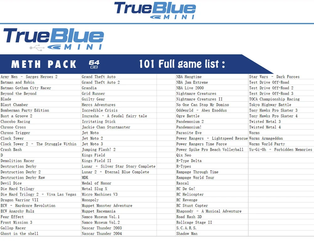 2-players True Blue Mini Meth Pack для playstation Classic Games аксессуары Новое поступление 32G 64G 58 101 игры
