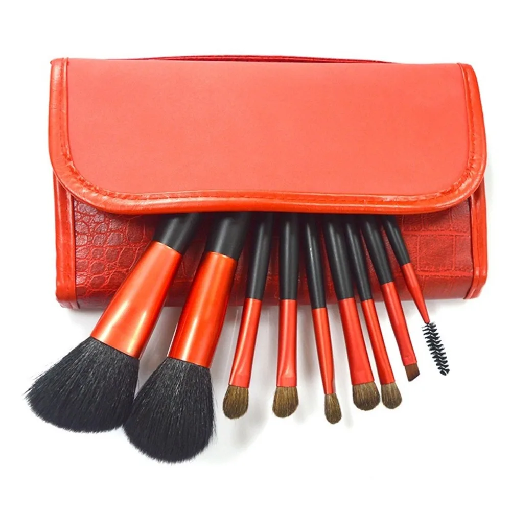 9 Pcs Top makeup brush set, wood handle with professional surface