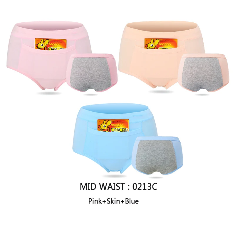 Mid Waist 0213C Женские трусы для критических дней LANGSHA, хлопковые бесшовные трусы брифы с широкой непромокаемой вставкой, нижнее белье анатомического кроя для девушек, набор из 3 шт - Цвет: Mid Waist 0213C